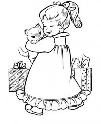 Котенок в подарок девочке Для детей онлайн раскраски с цветами