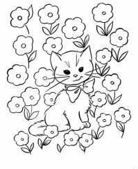 Котенок в цветах Для детей онлайн раскраски с цветами