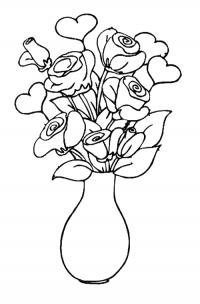 Сердечки, ваза Раскраски с цветами распечатать бесплатно
